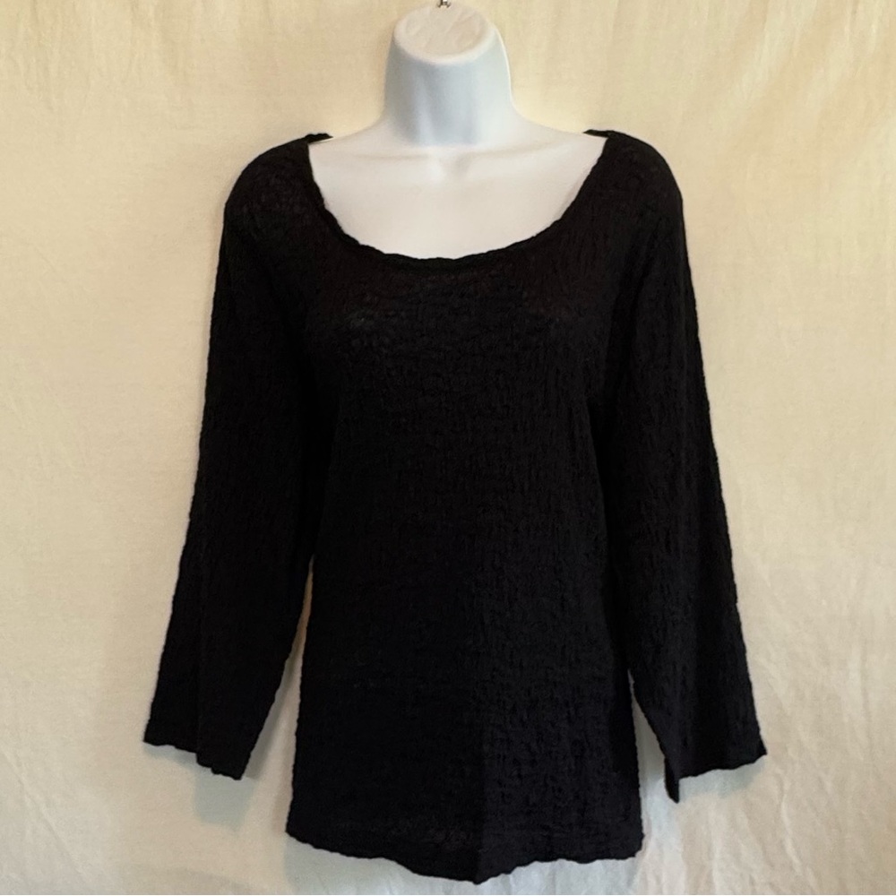 D-156‎ Covington Black 3/4 Sleeve Pullover Lightweight Blouse Size L